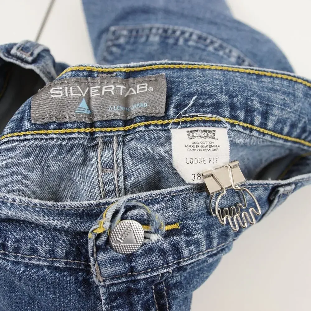 Levis Silvertab Y2K Loose Fit Blue Medium Wash Denim Jean Shorts Mens Sz 38